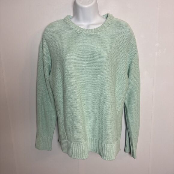 Eddie Bauer Womens Pale Turquoise Knit Cotton Linen Sweater Large Coastal - Picture 1 of 10